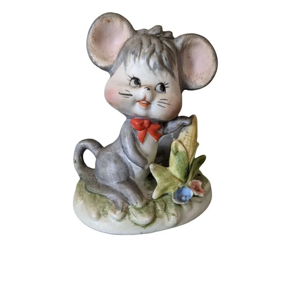 vintage Homco mouse  figurine anthropomorphic   Easter  corn bow‎ 3.5 in